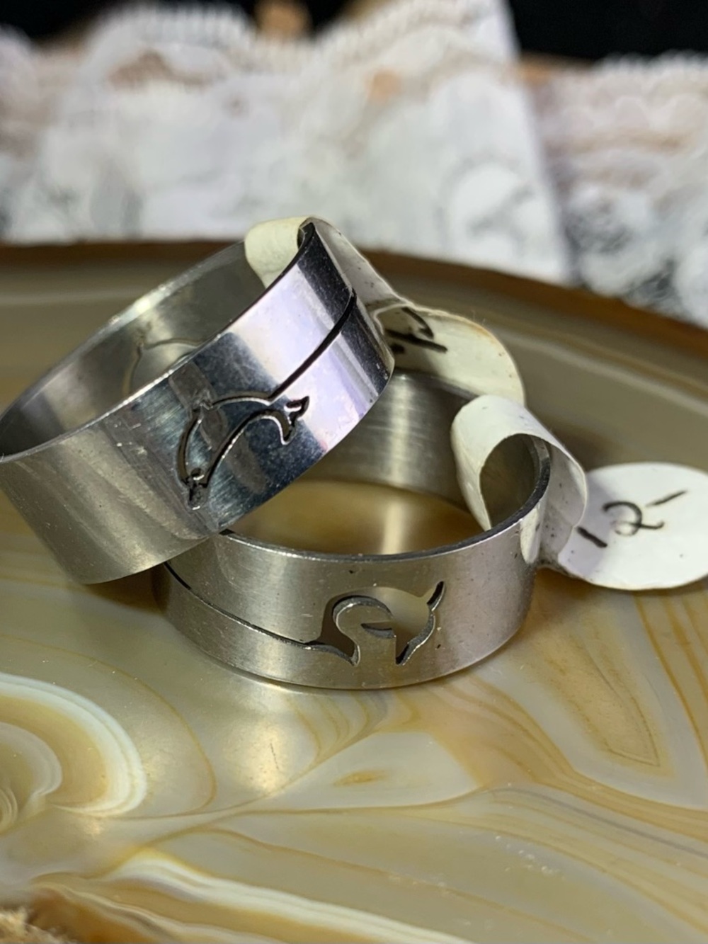 2 Polished Silver Dolphin Band Rings- Women's Jewelry